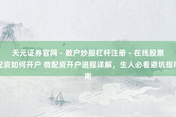 天元证券官网 - 散户炒股杠杆注册 - 在线股票配资如何开户 微配资开户进程详解，生人必看避坑指南