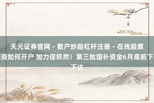 天元证券官网 - 散户炒股杠杆注册 - 在线股票配资如何开户 加力促猝然！第三批国补资金6月底前下达